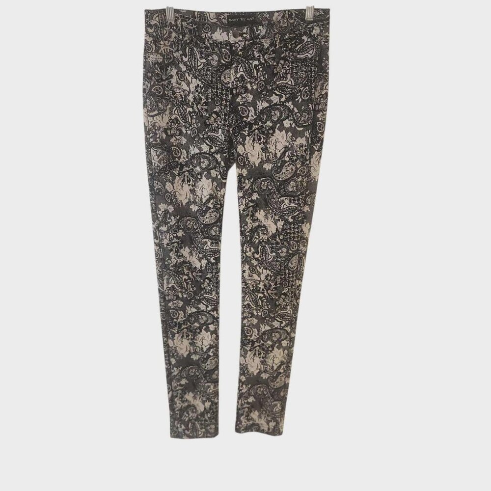 Body By Us Paisley Jeggings Stretch Pants Pockets Black White Womens Size Large